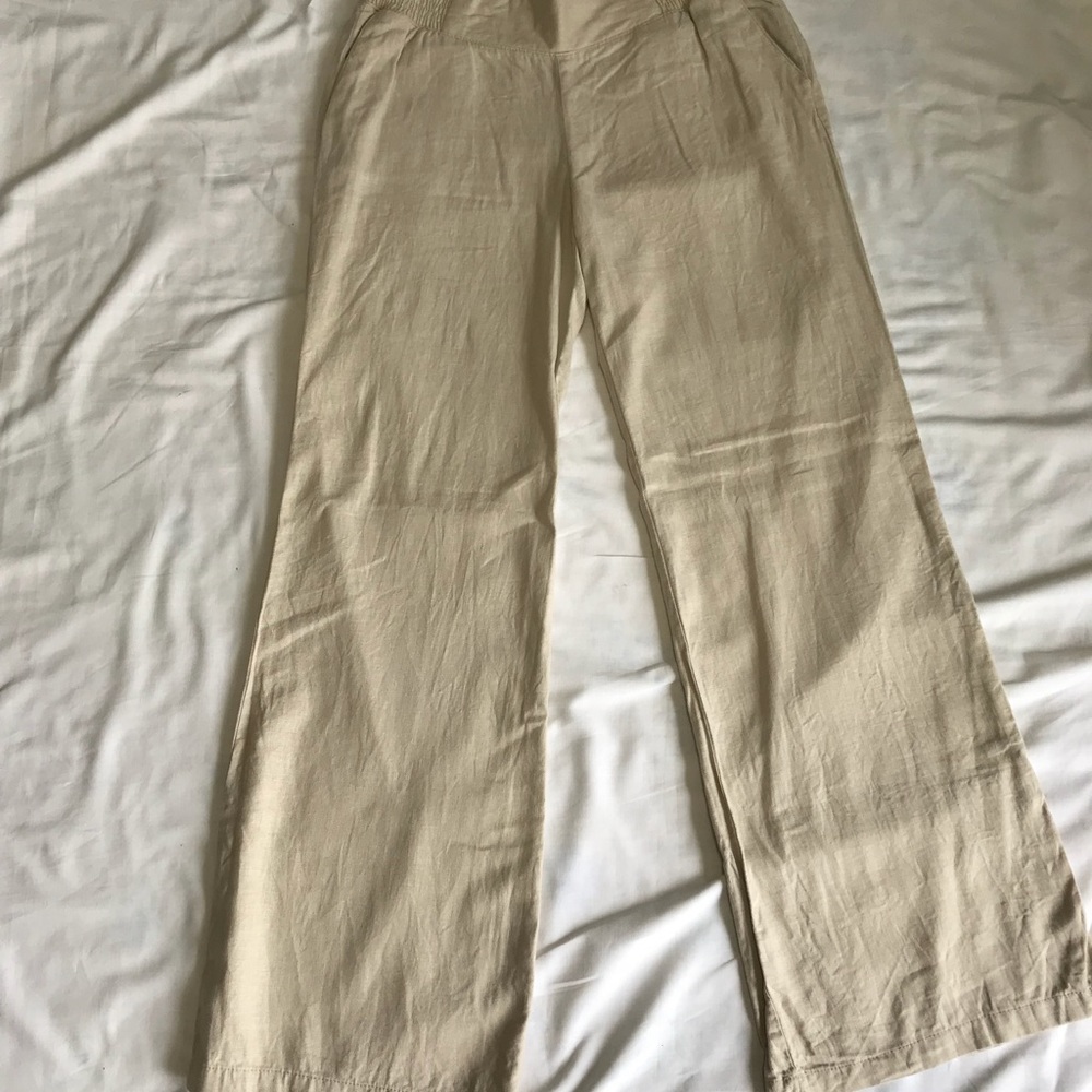 Wide-Leg Linen Blend Pants in Light Beige - Picture 2 of 7
